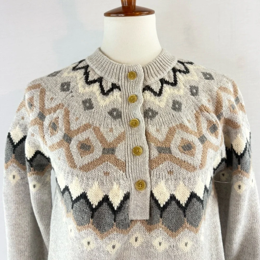 SUNDANCE Gray Cotton Merino Wool Blend Fair Isle Pattern Sample Sweater